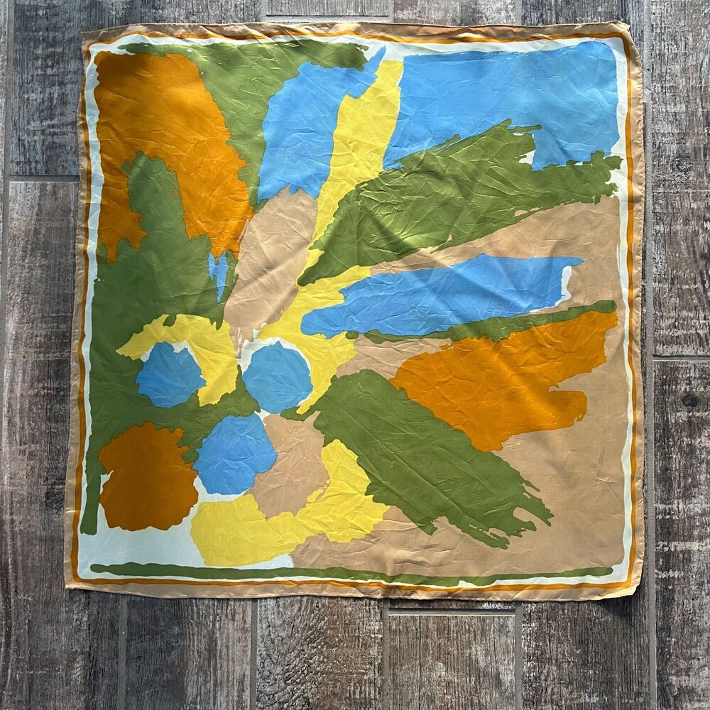 Vintage Eastman Mfg Co Scarf Abstract Blue Tan Square Head Neck Bandana
